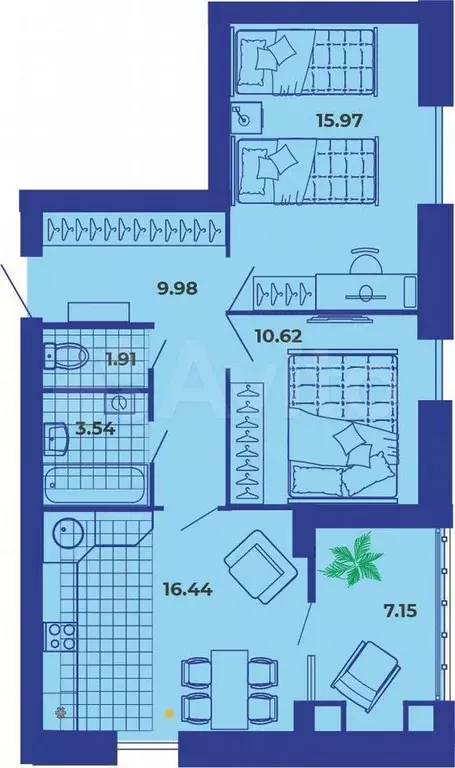 2-к. квартира, 65,6 м, 8/9 эт. - Фото 1