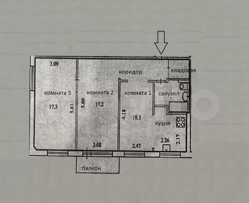 3-к. квартира, 60,5 м, 2/5 эт. - Фото 0