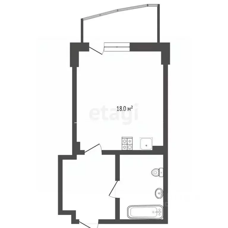 Студия Тюменская область, Тюмень ул. Федюнинского, 64к1 (30.4 м) - Фото 2