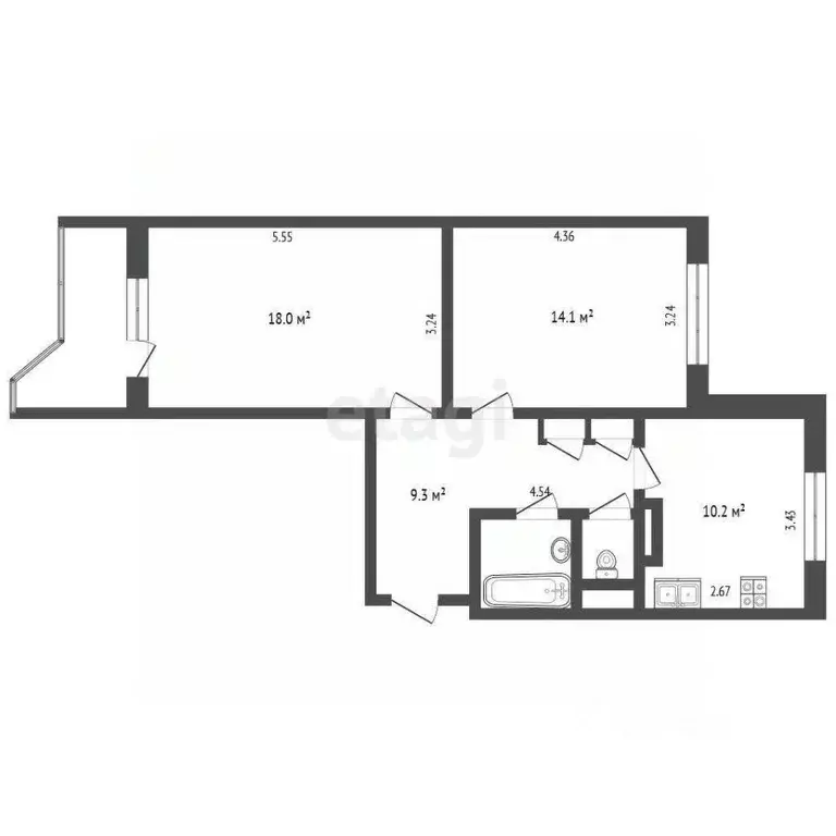 2-к кв. Москва ул. Бехтерева, 47К2 (56.3 м) - Фото 2
