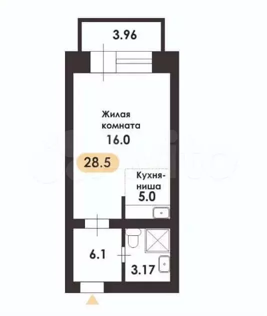Квартира-студия, 29 м, 2/3 эт. - Фото 0