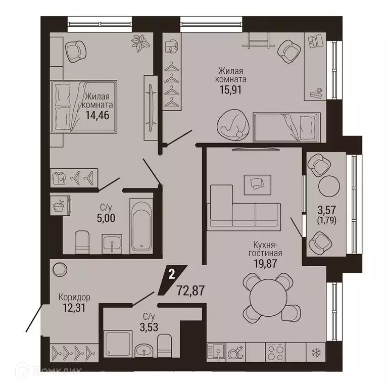 Продаётся 2-к квартира, 72.9 м - Фото 0