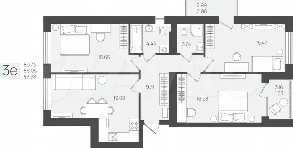 3-к. квартира, 85,2 м, 3/5 эт. - Фото 1