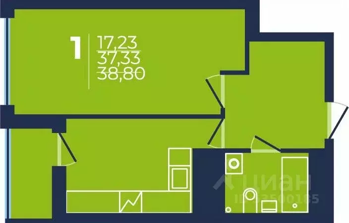 1-к кв. Башкортостан, Уфа просп. Дружбы Народов, 51 (38.4 м) - Фото 1