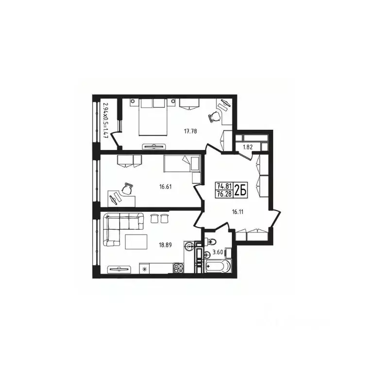 2-к кв. Адыгея, Майкоп  (76.28 м) - Фото 2