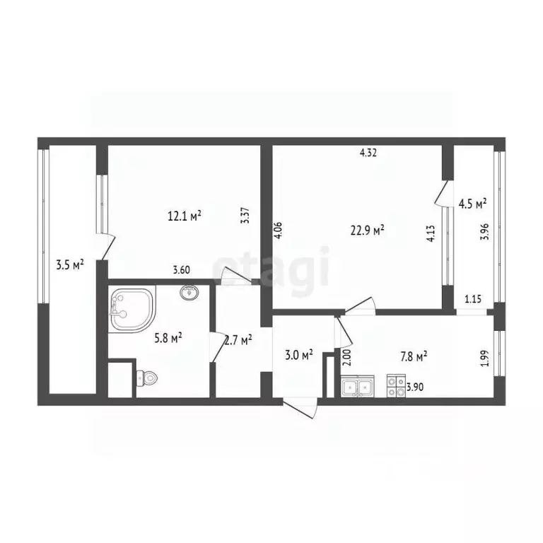 2-к кв. Севастополь просп. Октябрьской Революции, 52 (56.2 м) - Фото 2