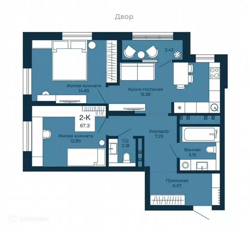 Продаётся 2-к квартира, 67.3 м - Фото 1