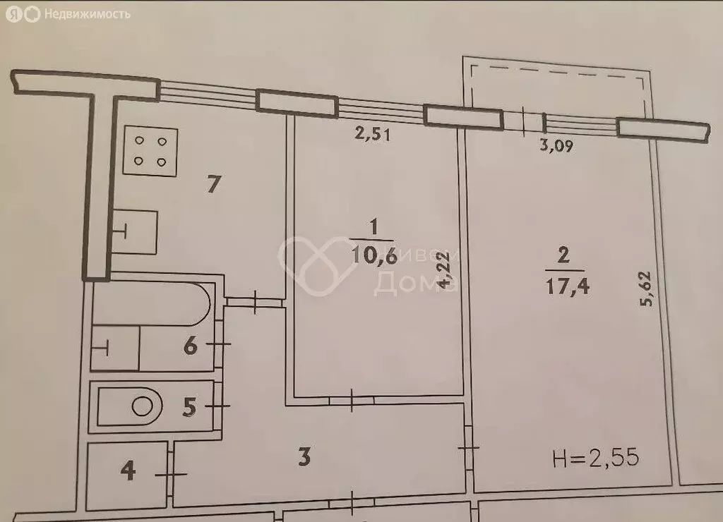 2-комнатная квартира: Волгоград, улица 50 лет Октября, 6 (45 м) - Фото 2