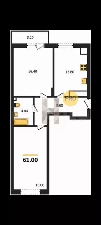 2-к. квартира, 61 м, 7/8 эт. - Фото 1