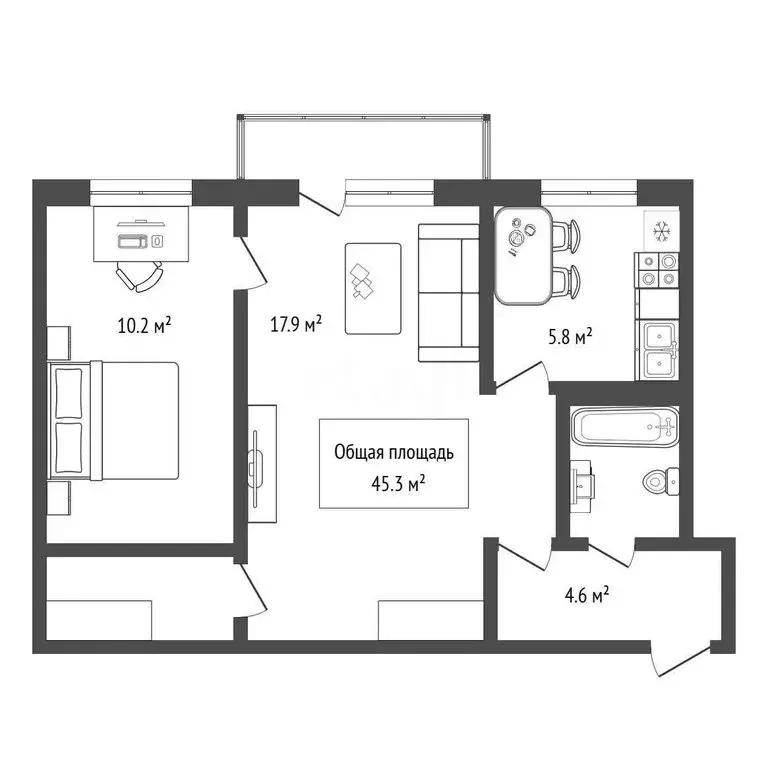 2-комнатная квартира: Новосибирск, проспект Дзержинского, 28А (45.3 м) - Фото 1