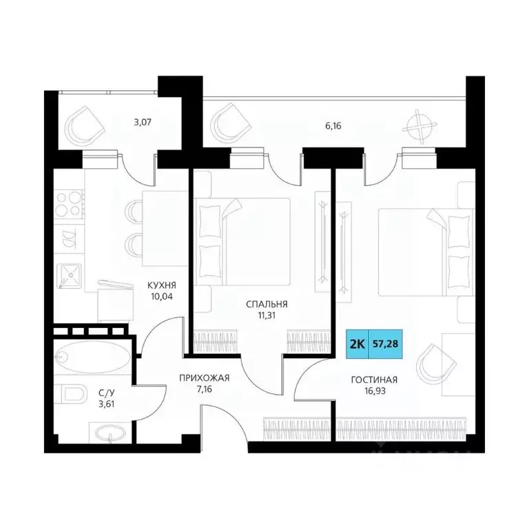 2-к кв. Дагестан, Дербент  (58.28 м) - Фото 1