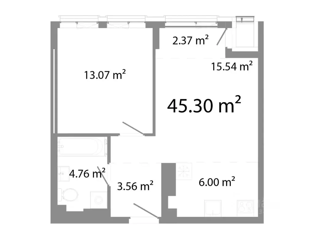 2-к кв. Челябинская область, Челябинск ул. Худякова, 18/3 (45.3 м) - Фото 1