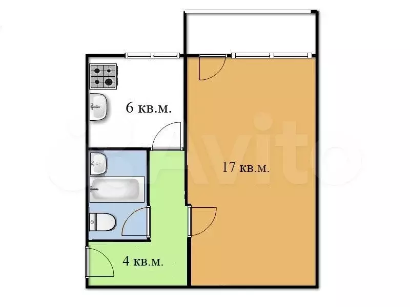 1-к. квартира, 30 м, 2/5 эт. - Фото 0