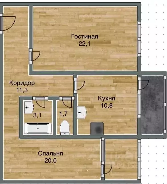 2-к кв. Башкортостан, Уфа ул. Октябрьской Революции, 62/1 (73.5 м) - Фото 2
