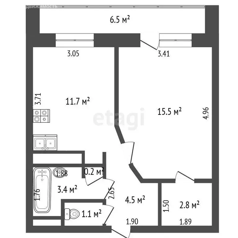 1-комнатная квартира: Тюмень, улица Елизарова, 12 (39.2 м) - Фото 1