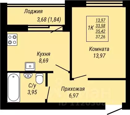 1-к кв. Ивановская область, Иваново Юбилейный жилой комплекс (37.26 м) - Фото 0