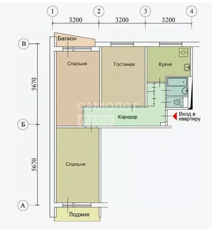 3-к кв. Томская область, Томск Новый пер., 1 (59.6 м) - Фото 2