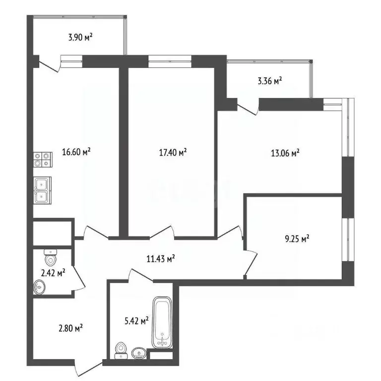 3-к кв. Ростовская область, Ростов-на-Дону Тибетская ул., 1Вс3 (86.9 ... - Фото 1