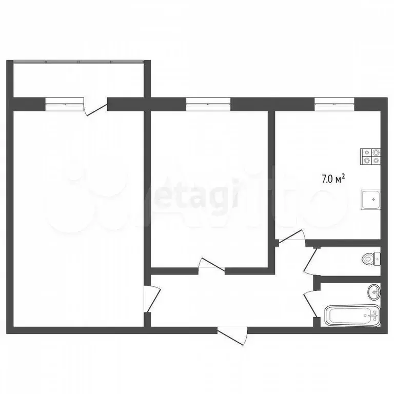 2-к. квартира, 44,9 м, 5/5 эт. - Фото 0