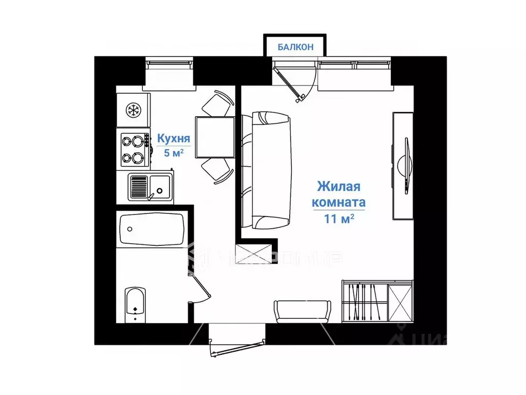 1-к кв. Кировская область, Кирово-Чепецк ул. Ленина, 53 (20.8 м) - Фото 2