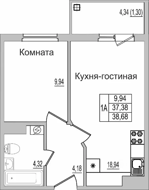 1-к кв. Псковская область, Псков ул. Юности, 22 (38.27 м) - Фото 0