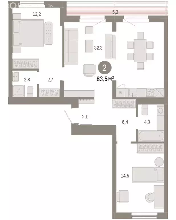 2-комнатная квартира: Новосибирский район, рабочий посёлок Краснообск, ... - Фото 2