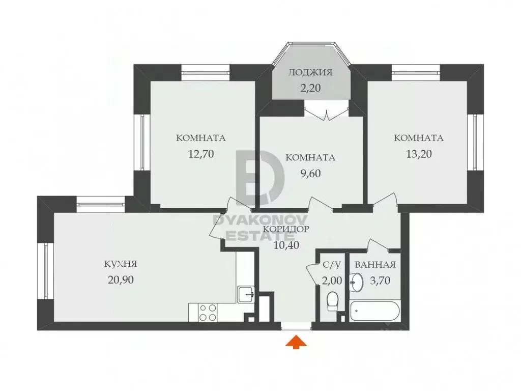 Квартира, 3 комнаты, 72.5 м - Фото 2