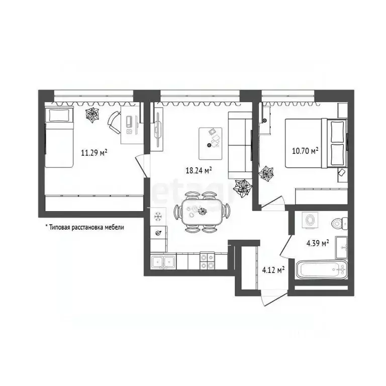2-к кв. Тюменская область, Тюмень ул. Газовиков, 44 (48.7 м) - Фото 1