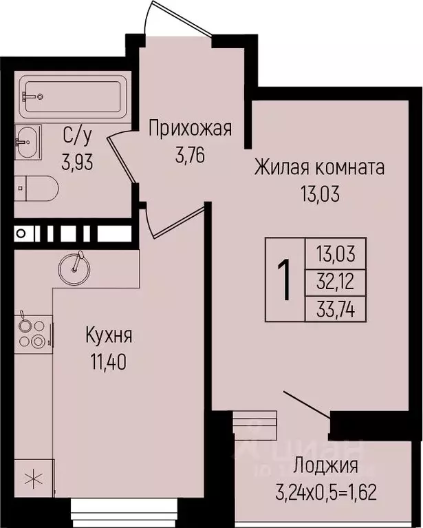 1-к кв. Краснодарский край, Краснодар ул. Михаила Барибана (33.74 м) - Фото 0