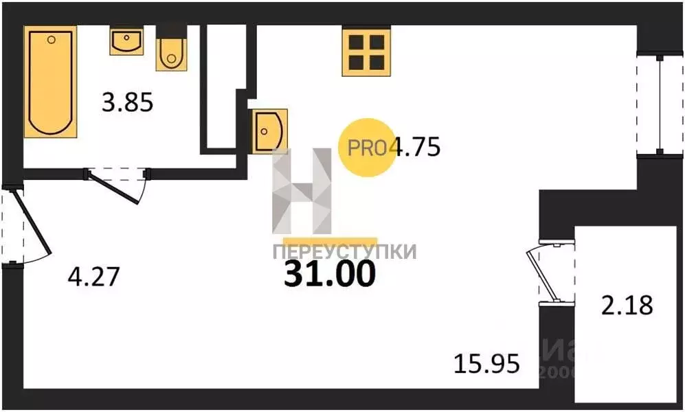 Студия Свердловская область, Екатеринбург ул. Краснолесья, 96 (31.0 м) - Фото 0