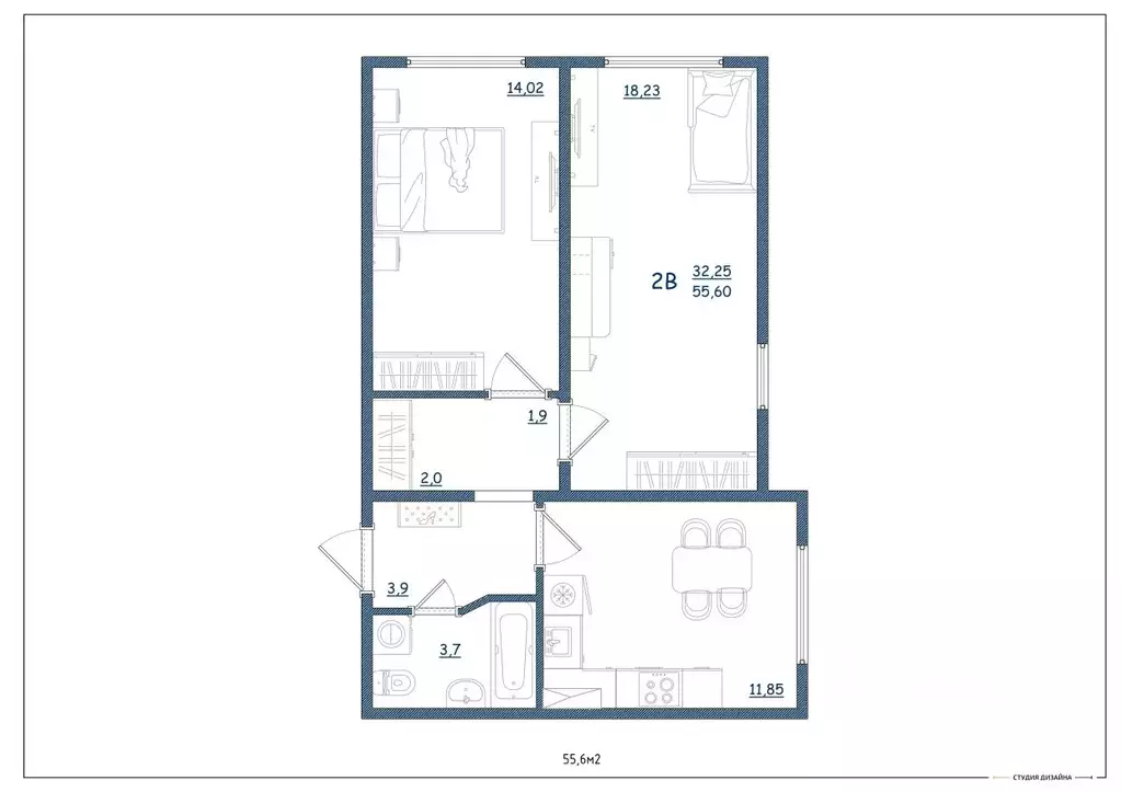 2-к кв. Тверская область, Тверь ул. Левитана, 93А (55.6 м) - Фото 2