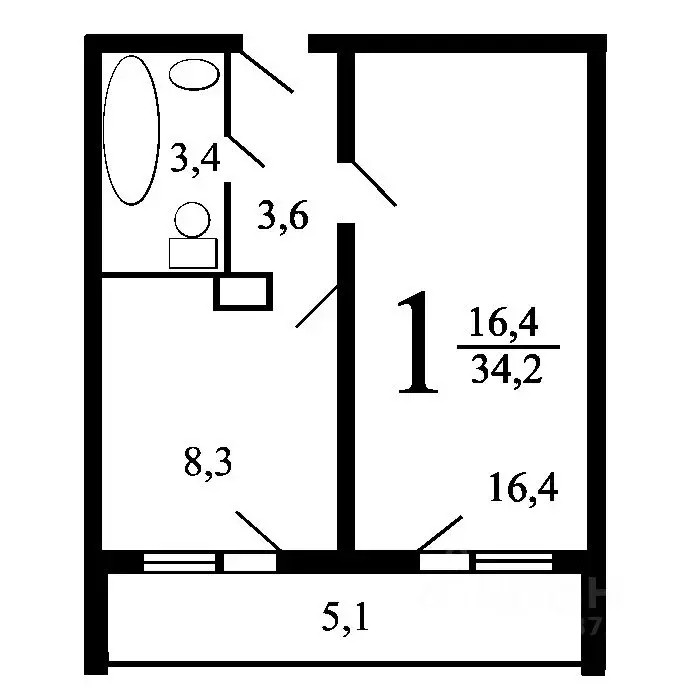 1-к кв. Москва Лебедянская ул., 36К1 (36.0 м) - Фото 2