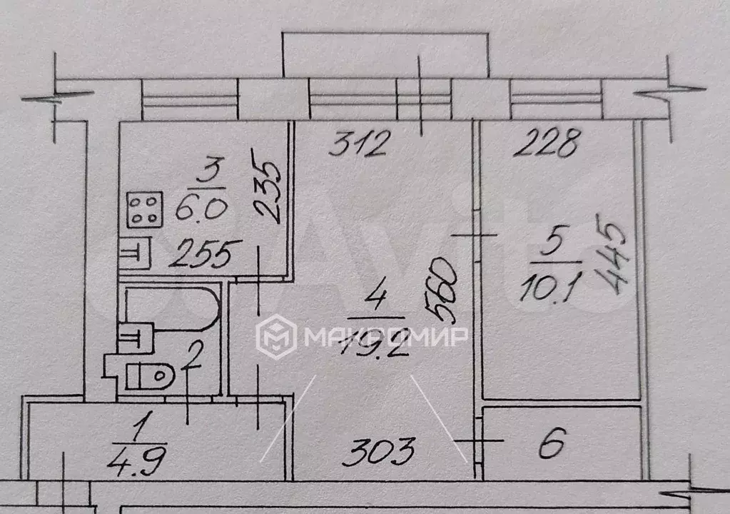 2-к. квартира, 45,6 м, 4/5 эт. - Фото 0