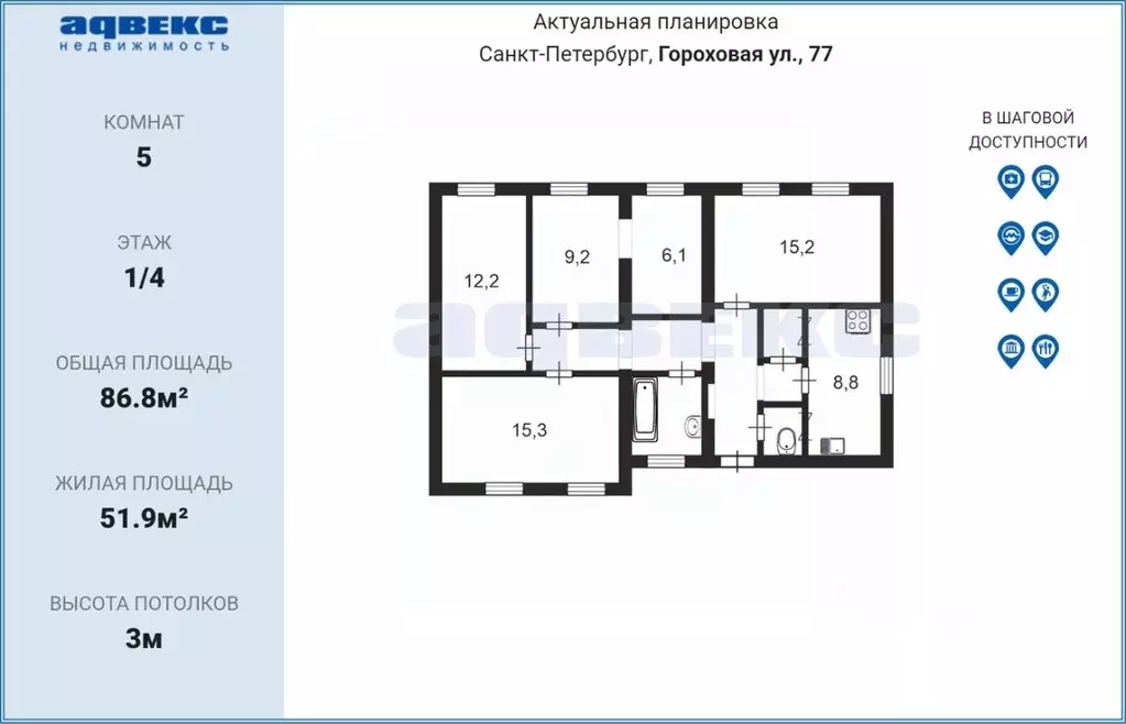 4-к кв. Санкт-Петербург Гороховая ул., 77 (86.8 м) - Фото 2