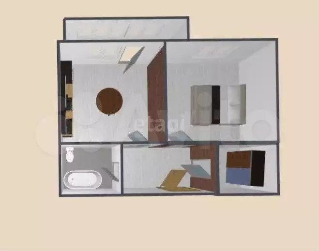 1-к. квартира, 49,3 м, 5/5 эт. - Фото 0