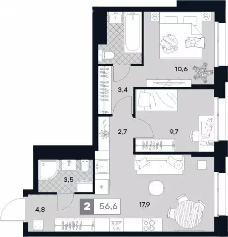 2-комнатная квартира: Москва, Лодочная улица, 27к2 (56.6 м) - Фото 0