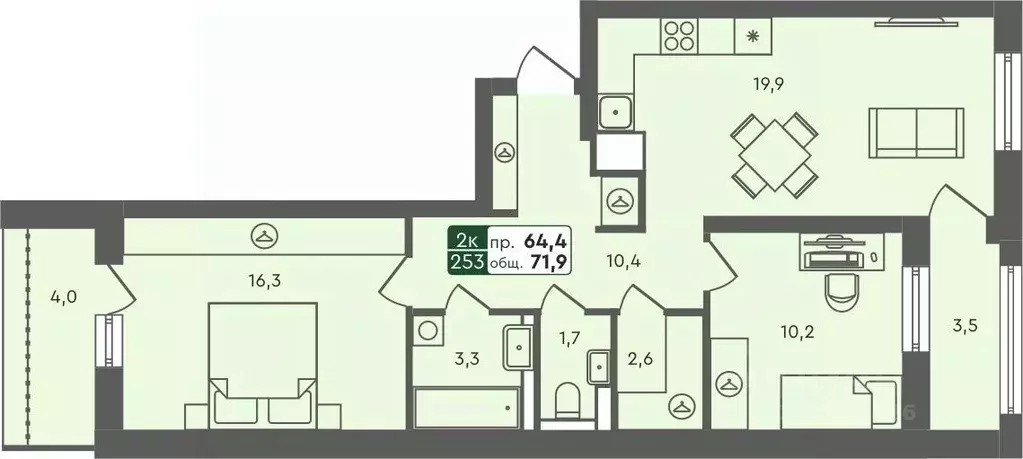 2-к кв. Курганская область, Курган Заозерный жилрайон, 6А мкр, 25/4 ... - Фото 0