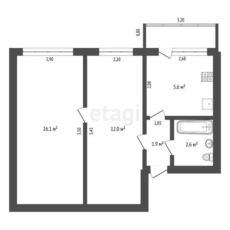 2-комнатная квартира: Белогорье, Заводская улица, 5 (39 м) - Фото 0