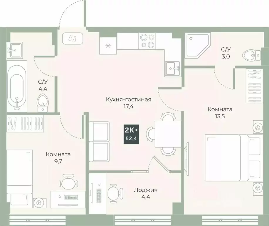 2-к кв. Курганская область, Курган Заозерный жилрайон, 6А мкр, ул. ... - Фото 1