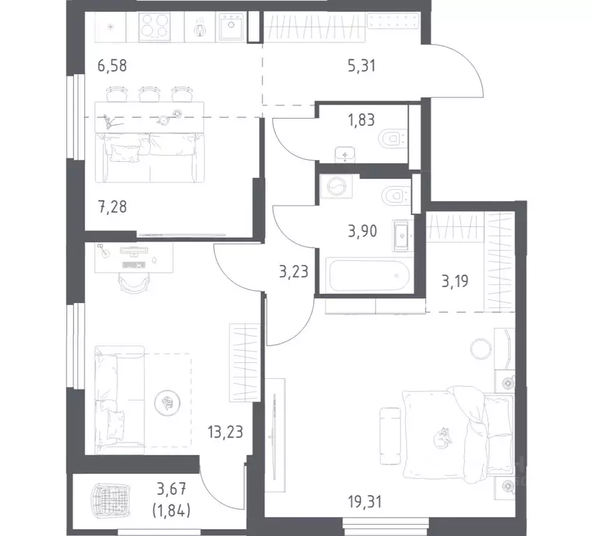 2-к кв. Башкортостан, Уфа ул. Минигали Губайдуллина, 8к9 (65.7 м) - Фото 1