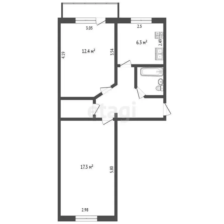 2-комнатная квартира: Омск, улица Лукашевича, 15Г (48 м) - Фото 0