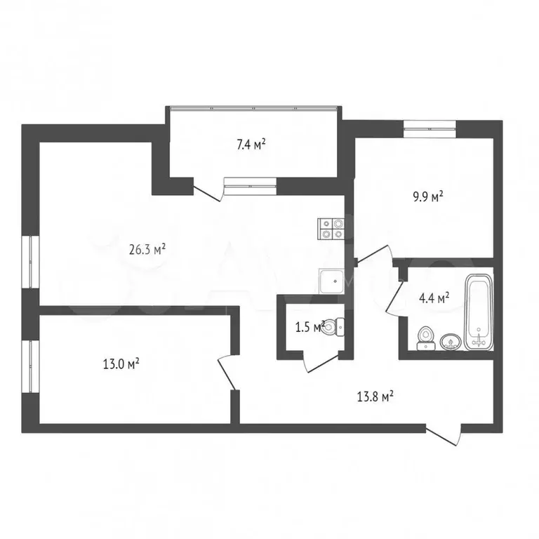 2-к. квартира, 52 м, 3/6 эт. - Фото 0