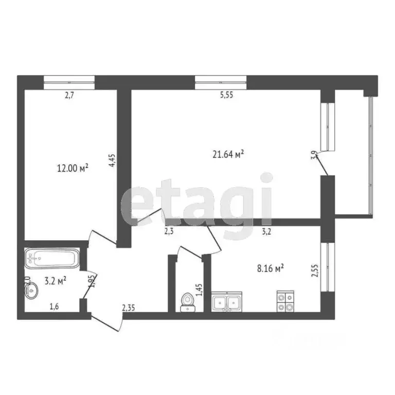 2-к кв. Ставропольский край, Пятигорск ул. Егоршина (53.1 м) - Фото 1