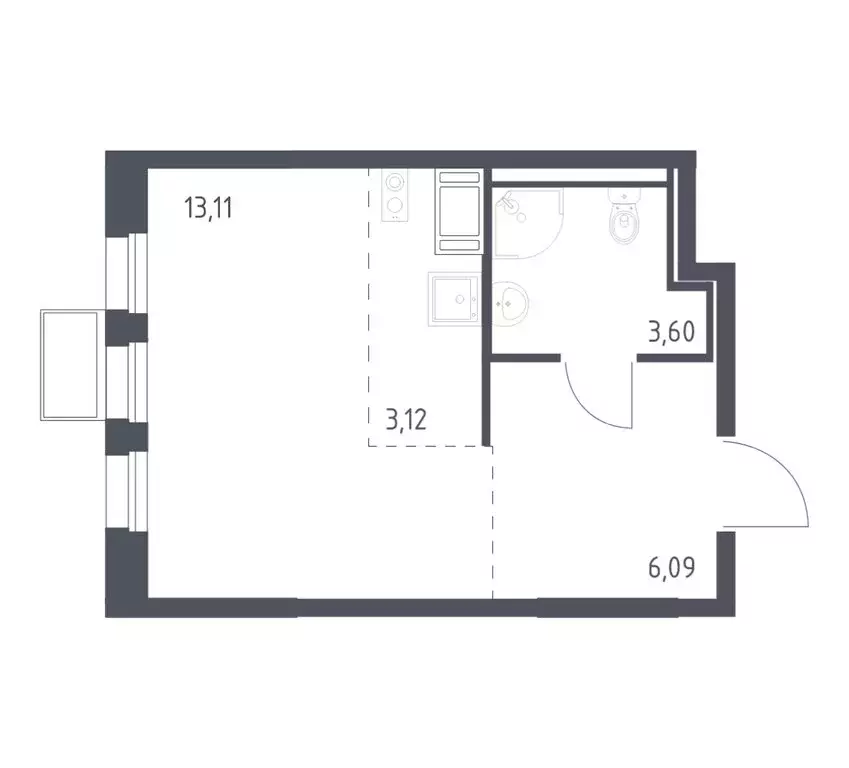 Квартира-студия: деревня Коробово, улица Авиаторов, 10 (25.2 м) - Фото 1