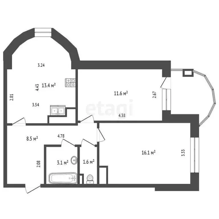 2-комнатная квартира: Тюмень, улица Щербакова, 142к4 (54.3 м) - Фото 1