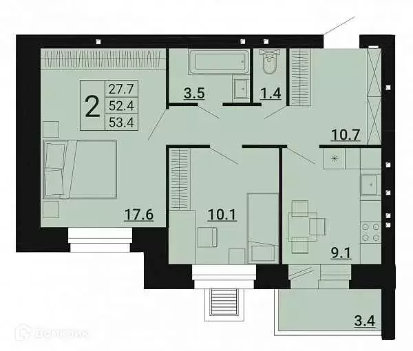 Продаётся 2-к квартира, 53.4 м - Фото 0