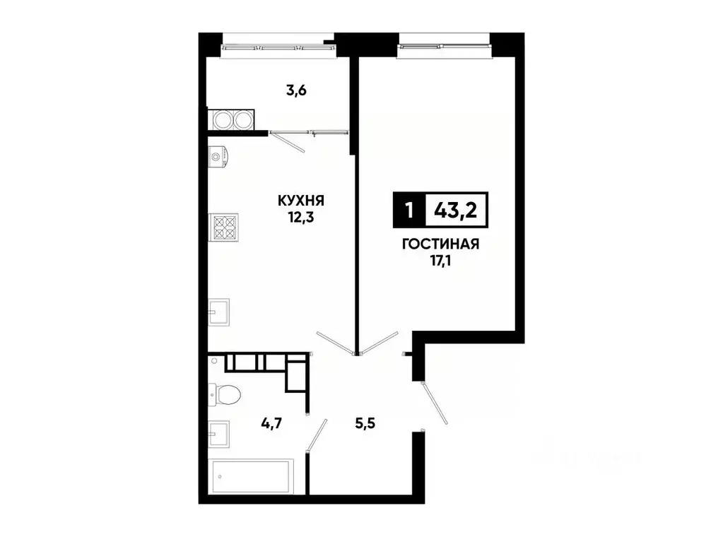 1-к кв. Ставропольский край, Ставрополь ул. Андрея Голуба, 12к8 (43.2 ... - Фото 0