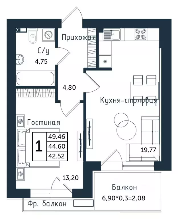 1-к кв. Калининградская область, Янтарный пгт ул. Советская (49.46 м) - Фото 0