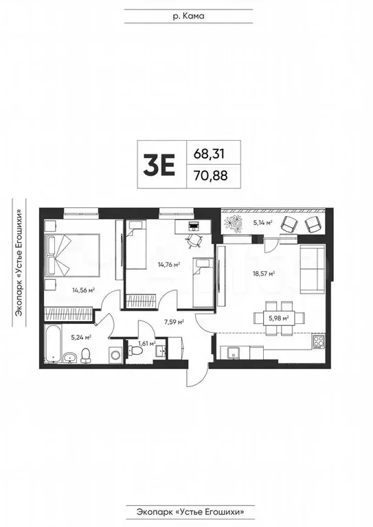 3-к. квартира, 69,1 м, 2/6 эт. - Фото 0
