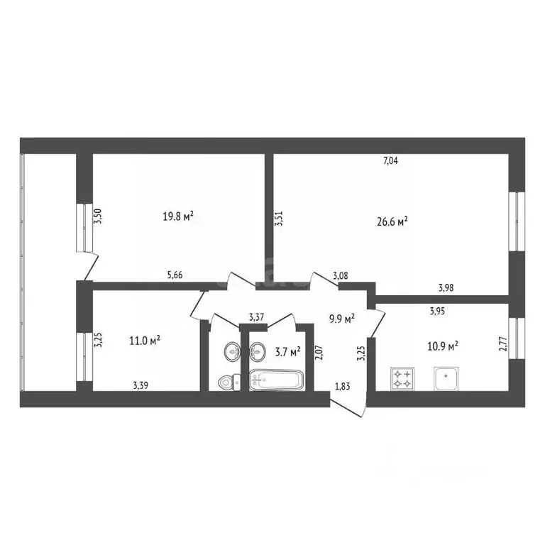 3-к кв. Амурская область, Благовещенск ул. Фрунзе, 91 (84.2 м) - Фото 2